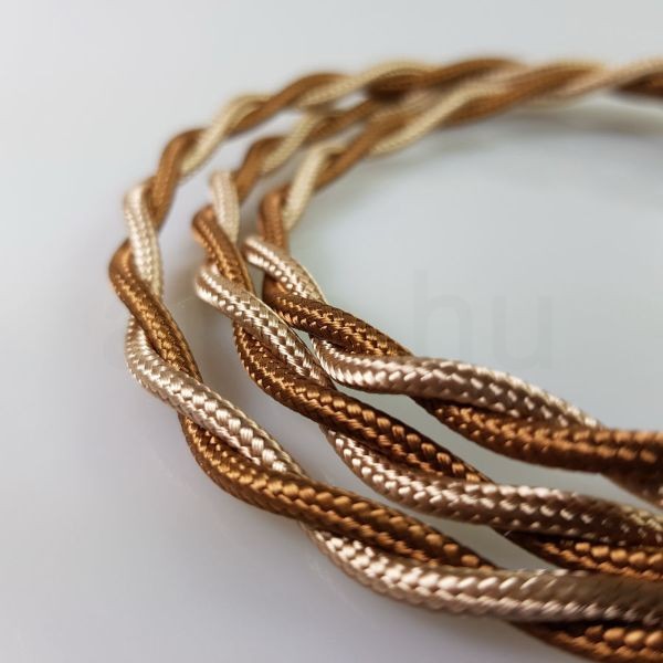 Fonott Textilkábel, szövetkábel, antik vezeték, törtfehér / dió	2x0,75