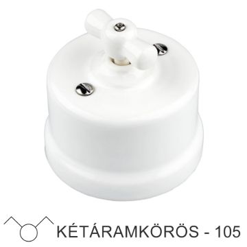 Fehér Porcelán Forgókapcsoló – Két Áramkörös (Csillárkapcsoló, 105)