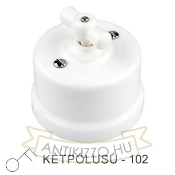 Fehér Porcelán Forgókapcsoló – Kétpólusú, Falra Szerelhető (Vintage)